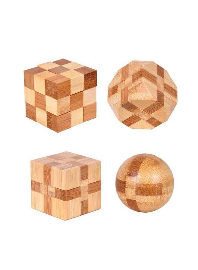 Rich Boxer 4 Pack Wooden Puzzle Games Brain Teasers Toy- 3D Puzzles for Teens and Adults - Wooden Logic Puzzle Wood Snake Cube Magic Cube Magic Ball Brain Teaser Intellectual Removing Assembling Toy - Image 1